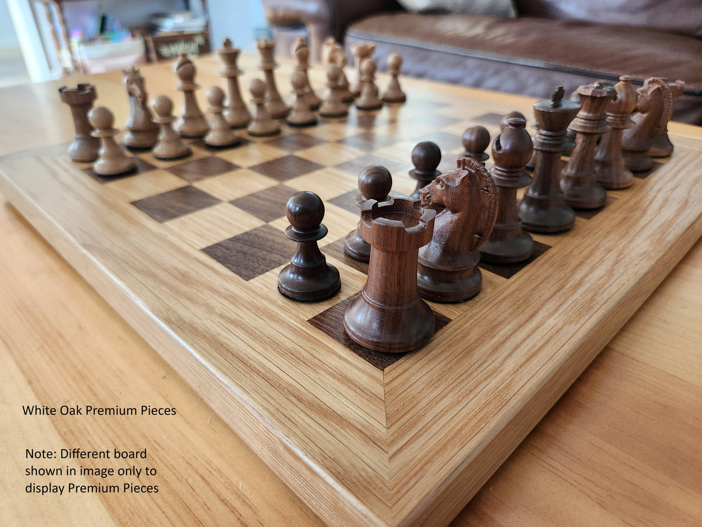 Wood Chess Set - Solid Walnut and White Oak - Coffee Table Size - Hand Made Board