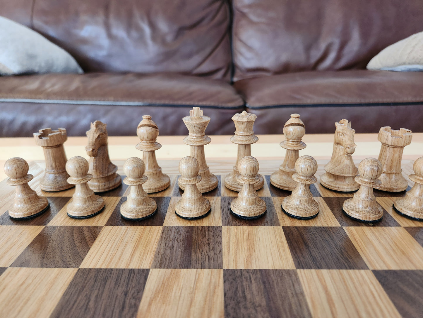 Premium Weighted Hardwood Chess Pieces - Solid Walnut and White Oak