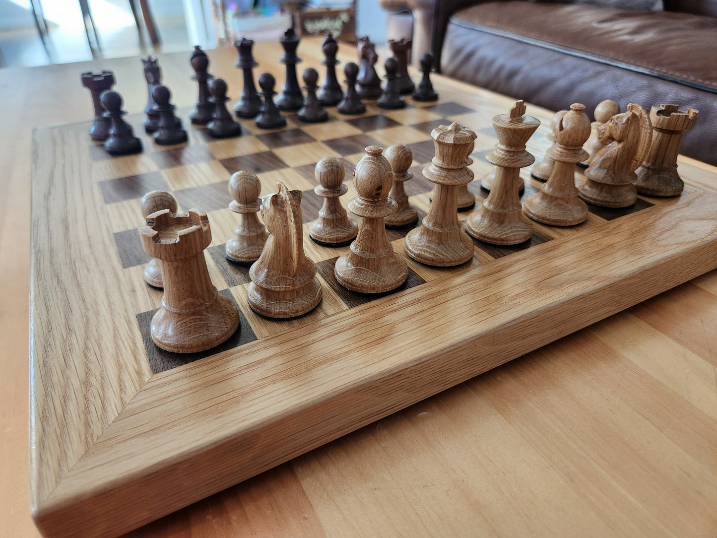 Premium Weighted Hardwood Chess Pieces - Solid Walnut and White Oak