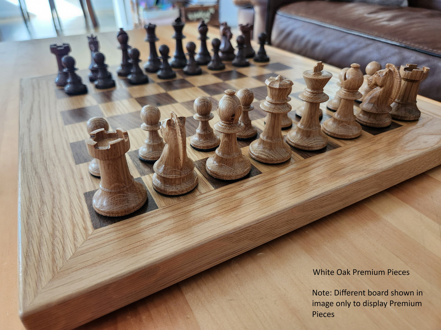 Wood Chess Set - Solid Walnut and White Oak - Coffee Table Size - Hand Made Board