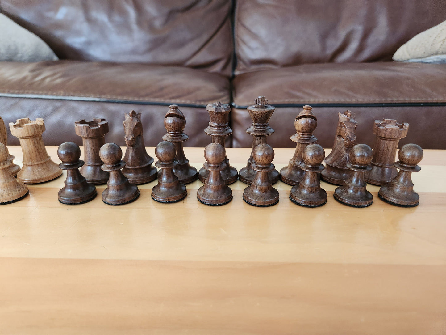 Premium Weighted Hardwood Chess Pieces - Solid Walnut and White Oak