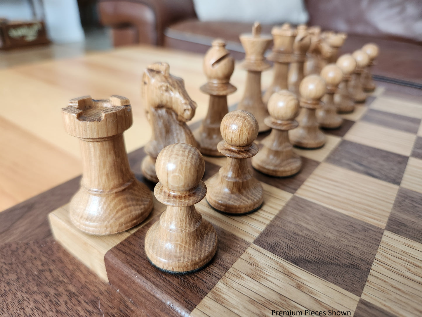Wood Chess Set - Raised Board - Walnut and White Oak - Large