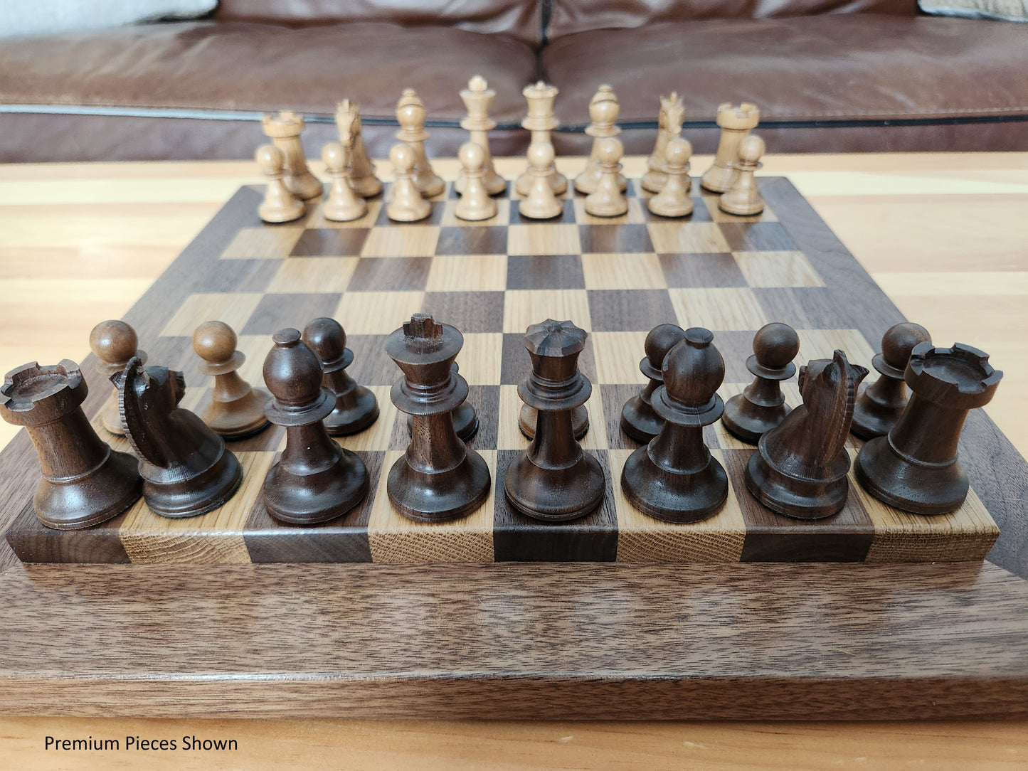 Wood Chess Set - Raised Board - Walnut and White Oak - Large
