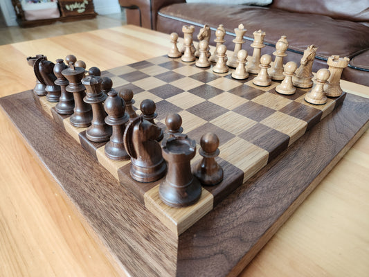 Wood Chess Set - Raised Board - Walnut and White Oak - Coffee Table Size
