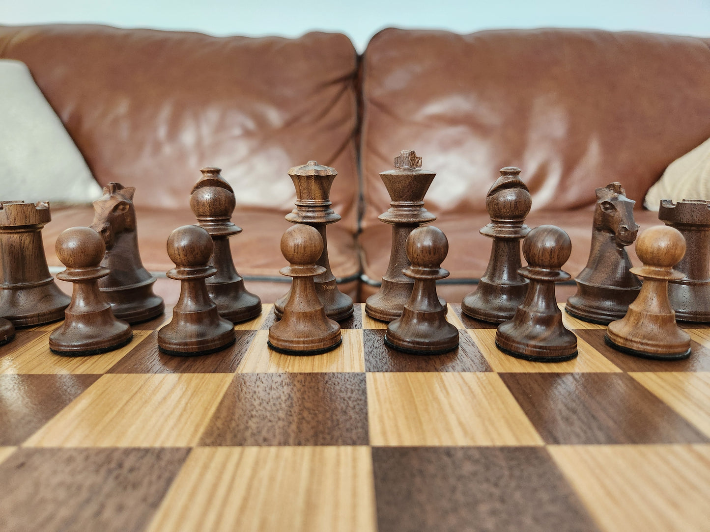 Wood Chess Set - Raised Board - Walnut and White Oak - Coffee Table Size