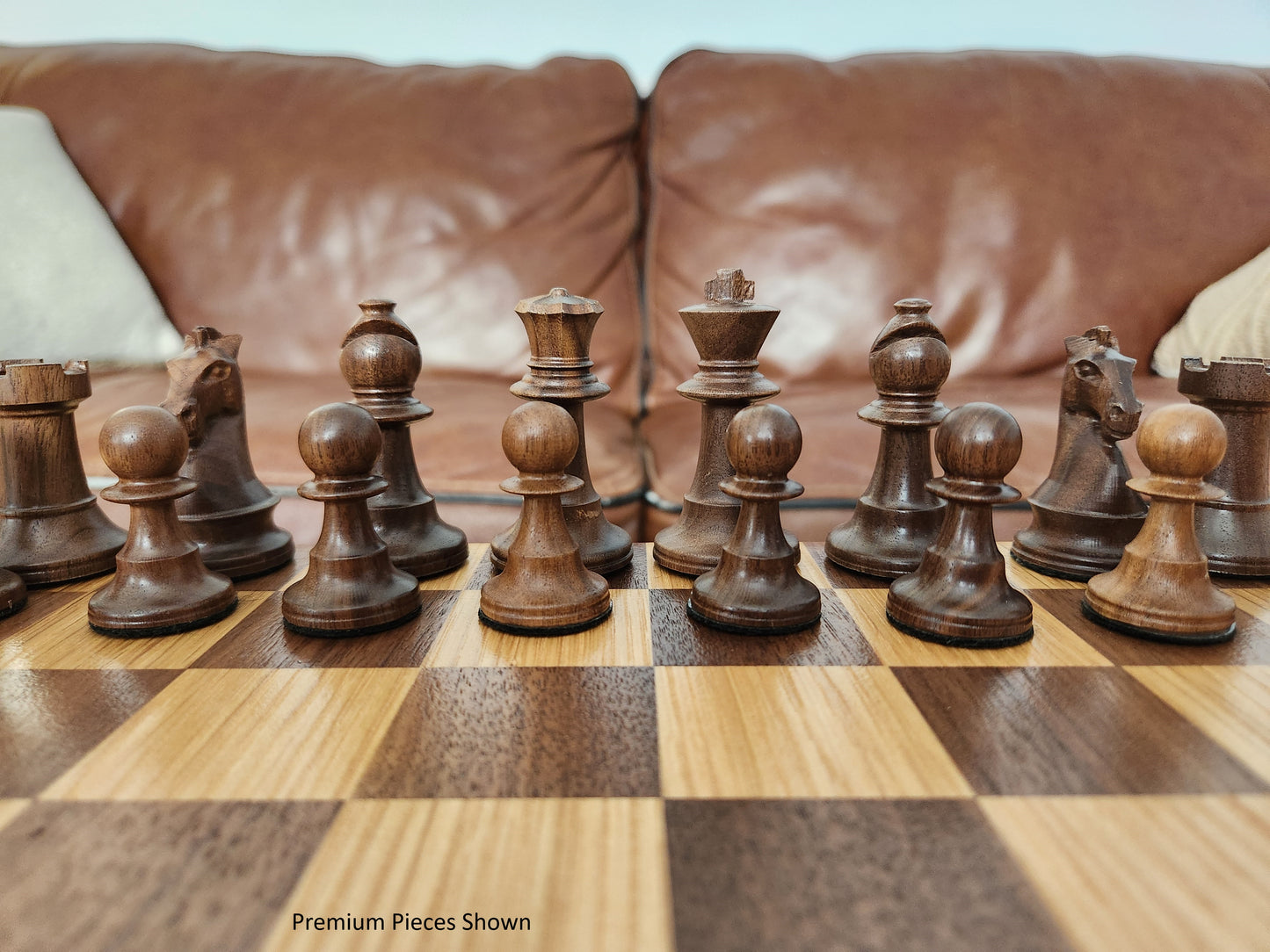 Wood Chess Set - Raised Board - Walnut and White Oak - Large