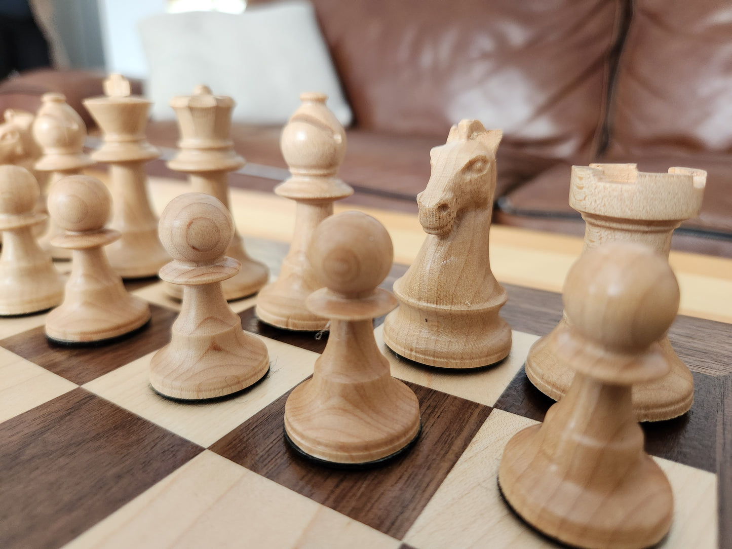 Wood Chess Set - Walnut and Maple - Coffee Table Size