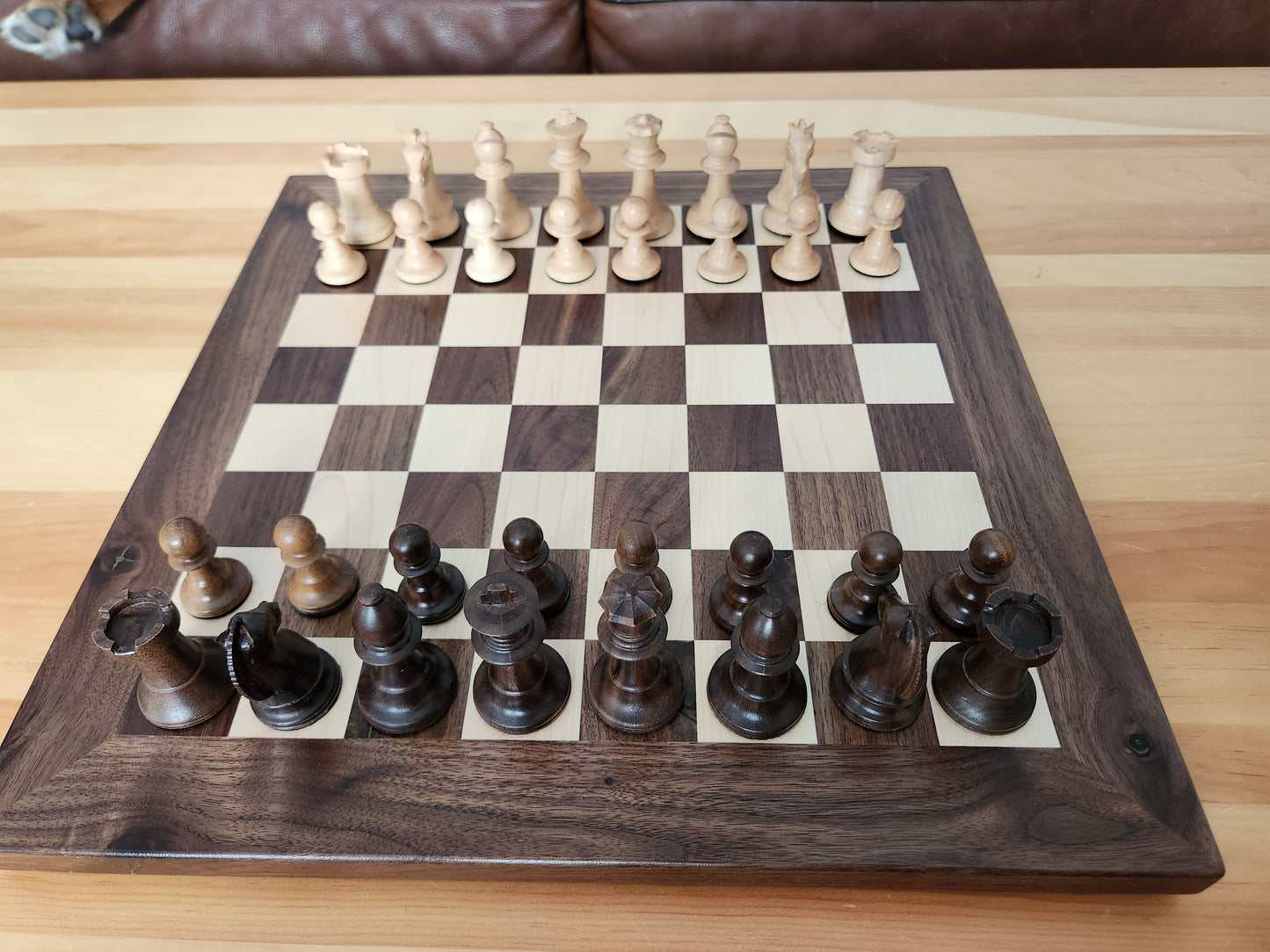 Wood Chess Set - Walnut and Maple - Coffee Table Size