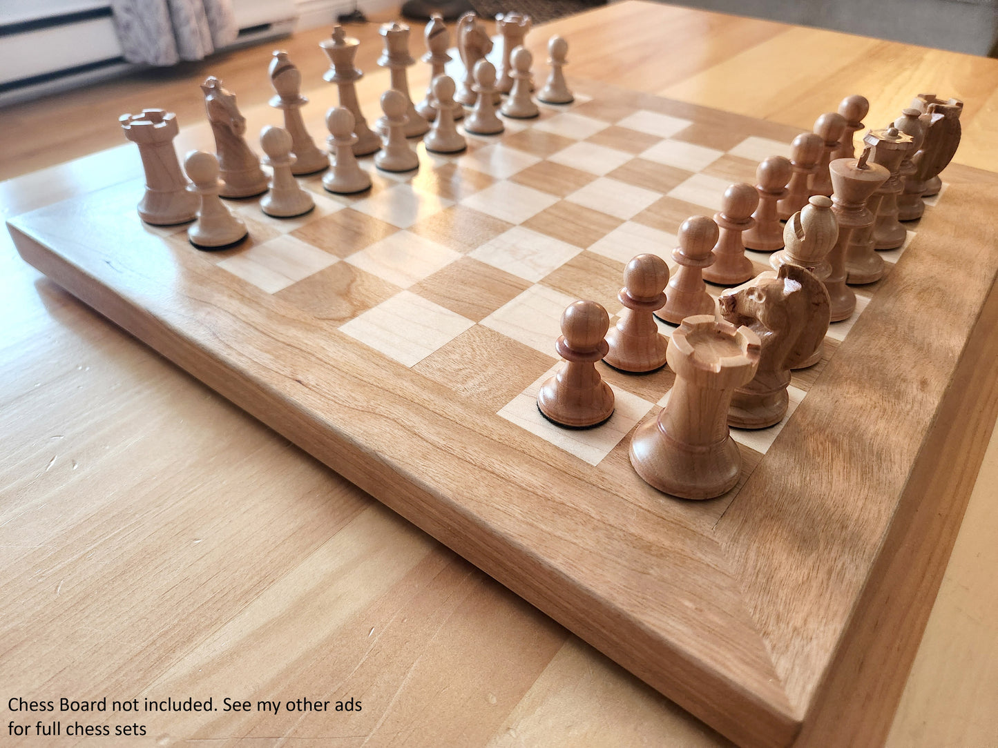 Premium Weighted Hardwood Chess Pieces - Solid Cherry and Maple