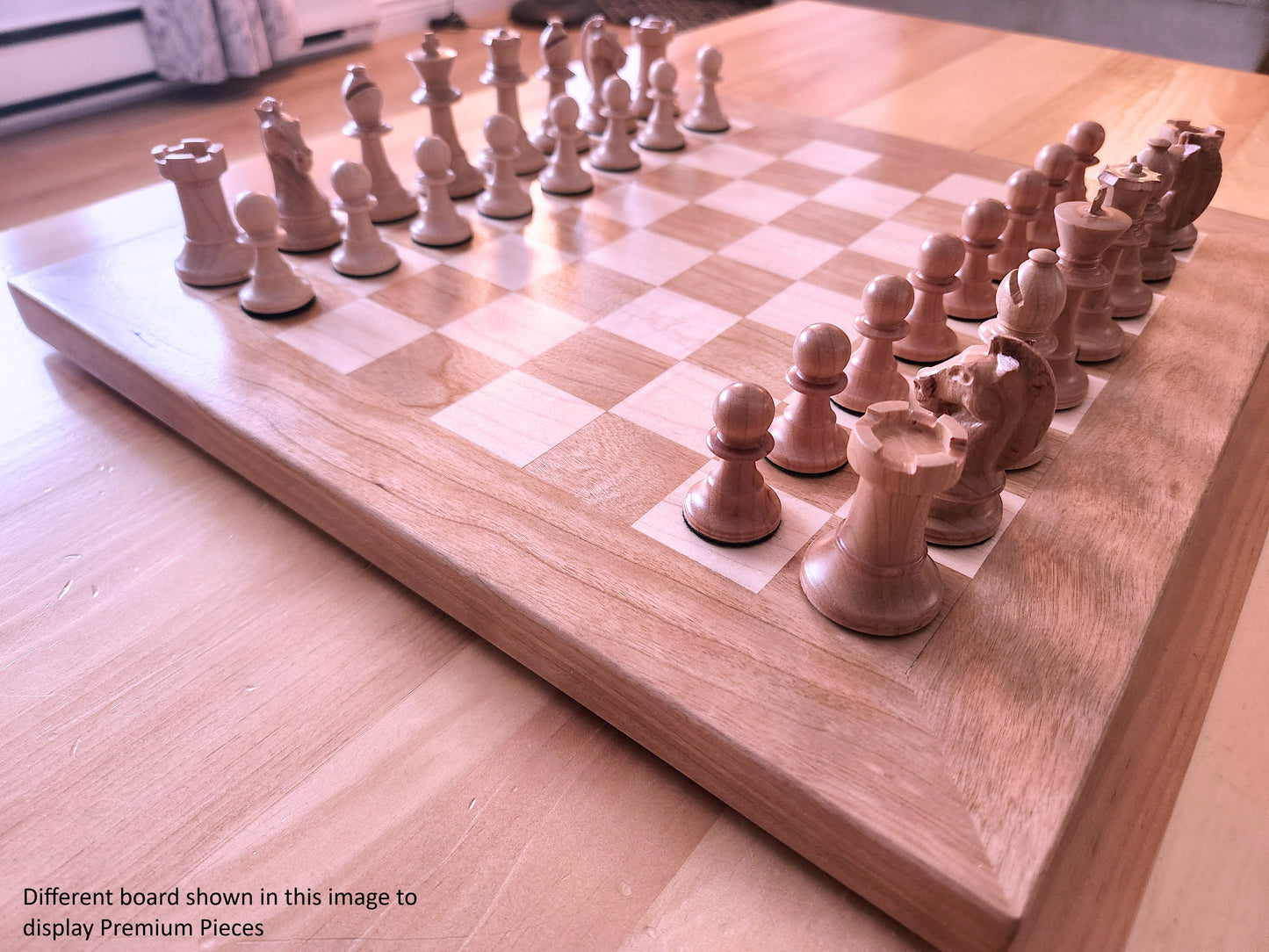 Wood Chess Set - Raised Board - Cherry and Maple - Coffee Table Size
