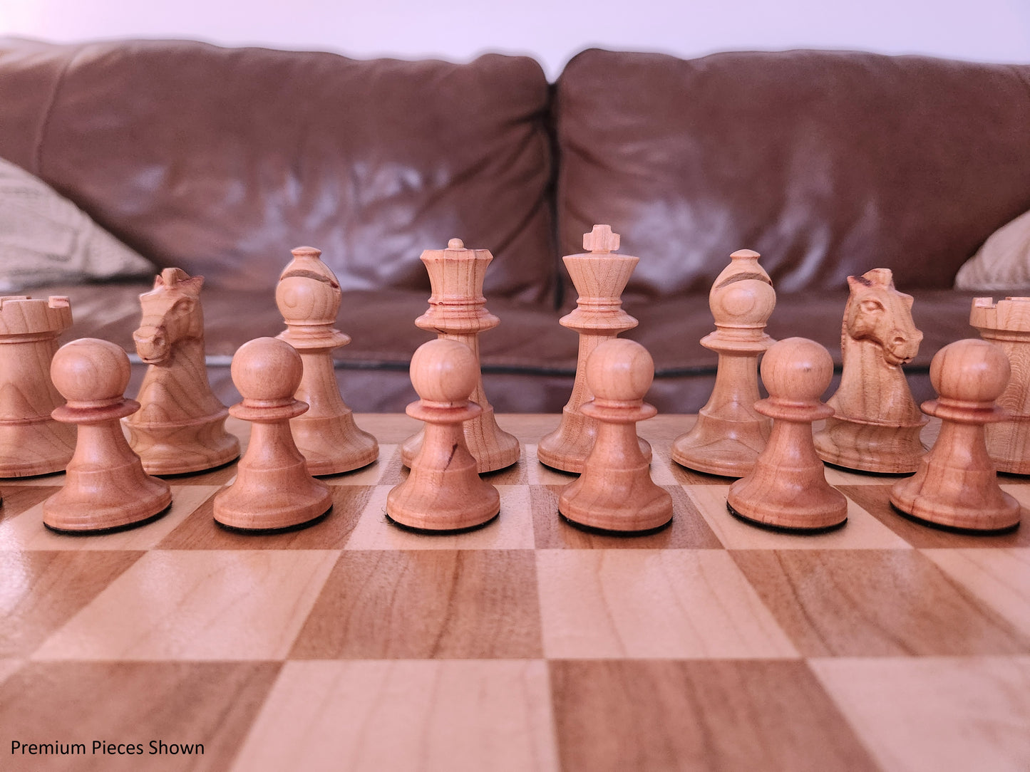 Wood Chess Set - Solid Cherry and Maple - Coffee Table Size - Hand Made Board