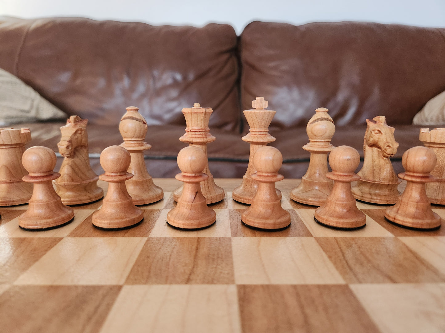 Premium Weighted Hardwood Chess Pieces - Solid Cherry and Maple