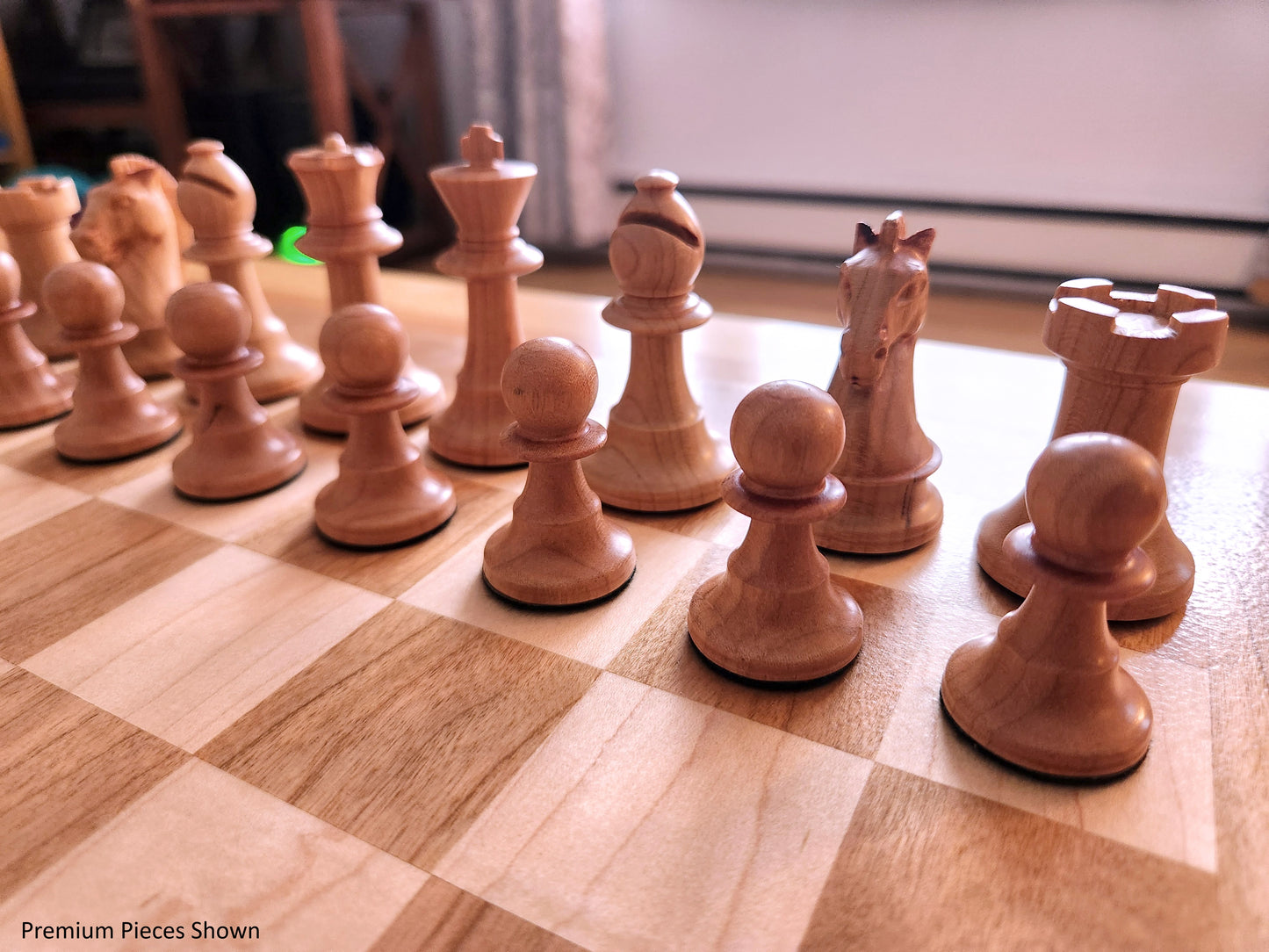 Wood Chess Set - Solid Cherry and Maple - Coffee Table Size - Hand Made Board