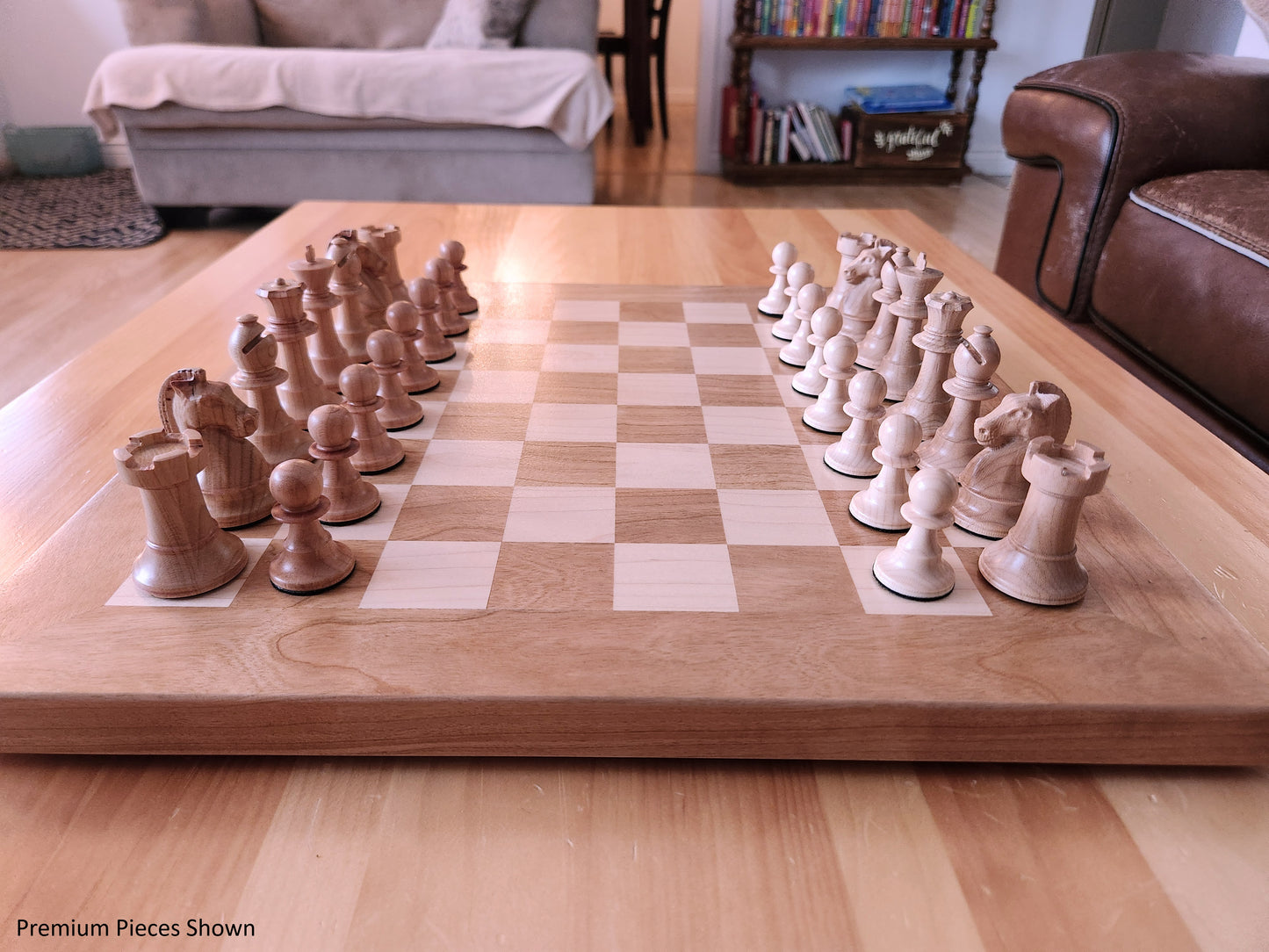 Wood Chess Set - Solid Cherry and Maple - Coffee Table Size - Hand Made Board