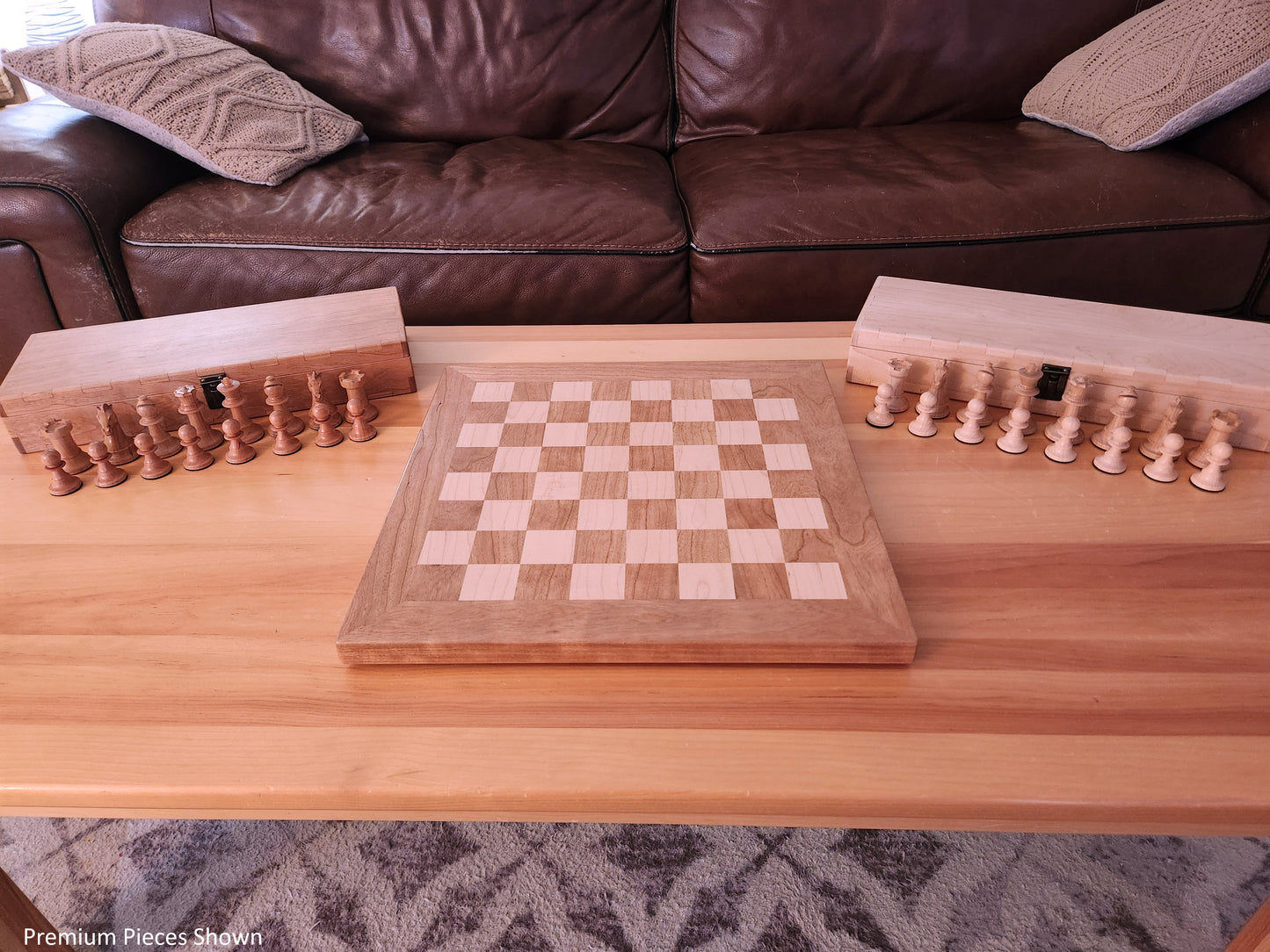 Wood Chess Set - Solid Cherry and Maple - Coffee Table Size - Hand Made Board