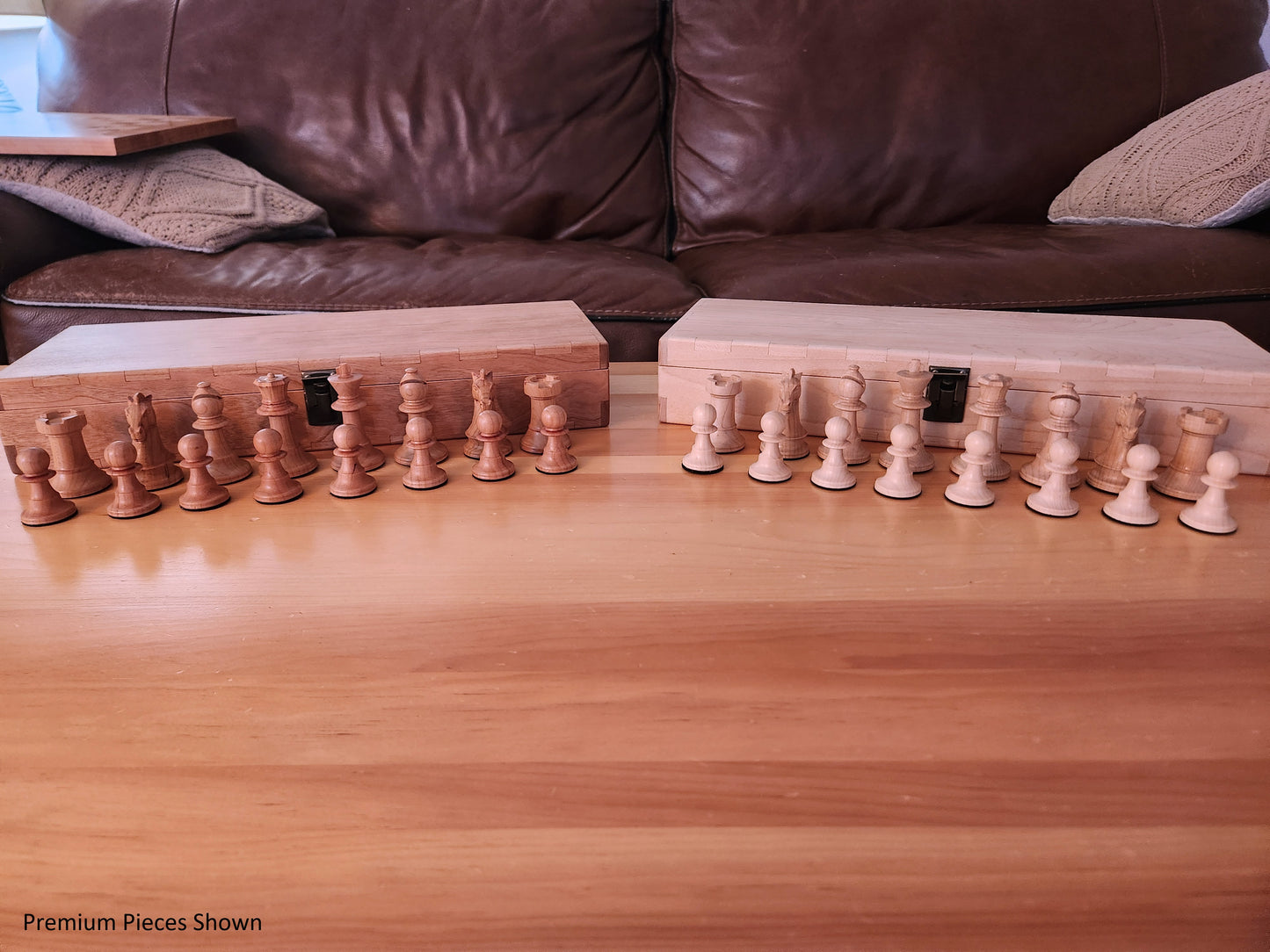 Wood Chess Set - Raised Board - Cherry and Maple - Coffee Table Size