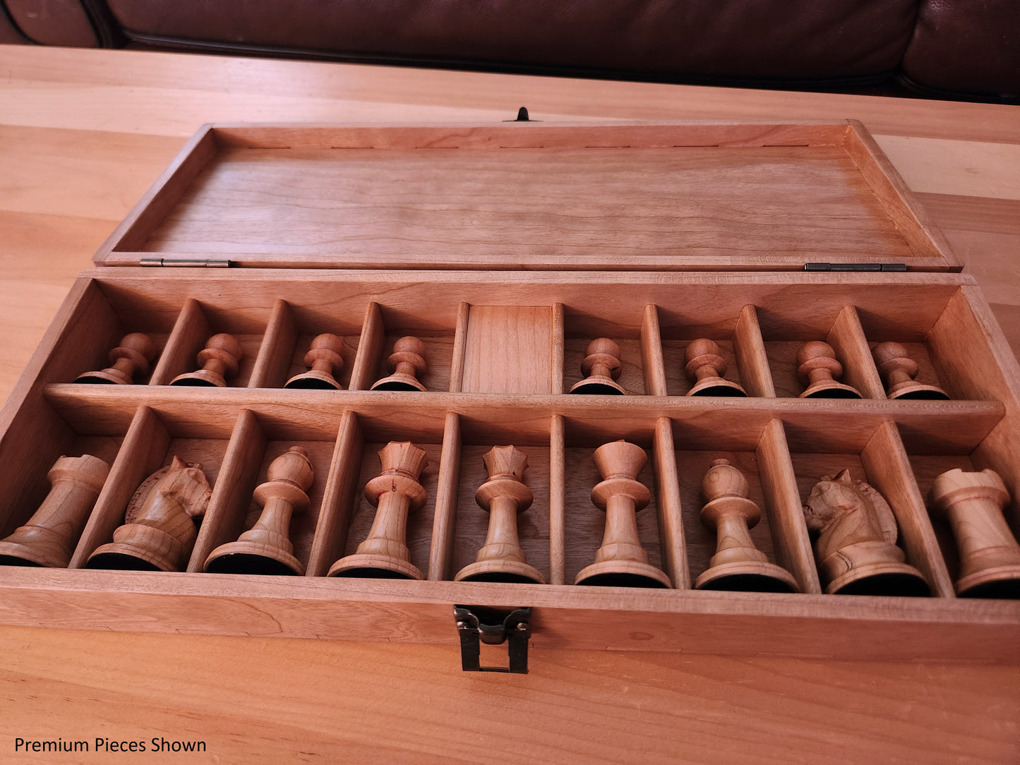 Wood Chess Set - Solid Cherry and Maple - Coffee Table Size - Hand Made Board