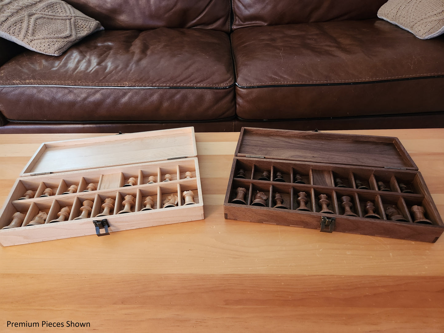 Wood Chess Set - Raised Board - Solid Walnut and Maple - Coffee Table Size - Hand Made