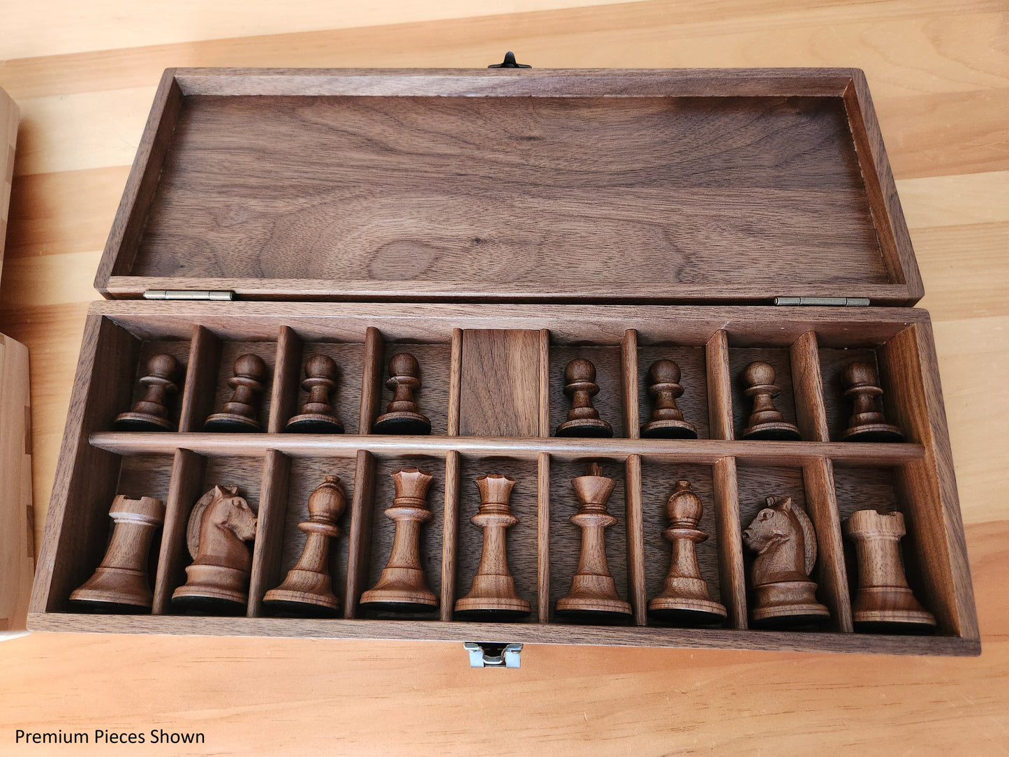Wood Chess Set - Raised Board - Solid Walnut and Maple - Coffee Table Size - Hand Made