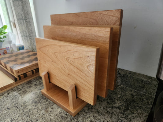 Cutting Board Set with Stand - Cherry Wood