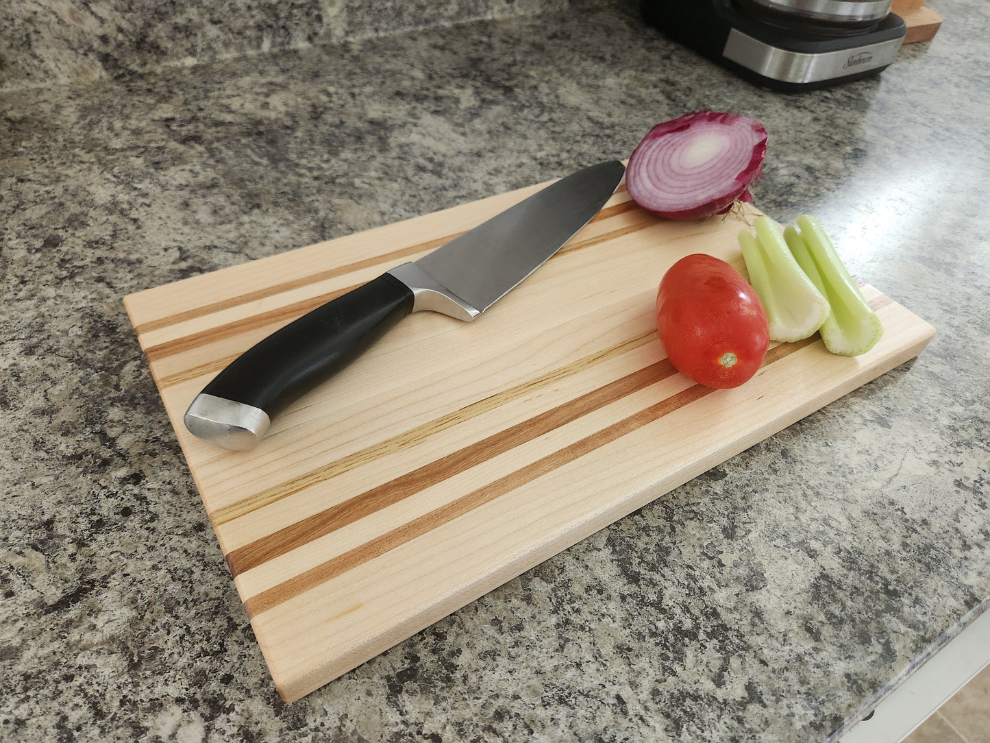Hardwood Cutting Board - Maple with Cherry and Oak Strips