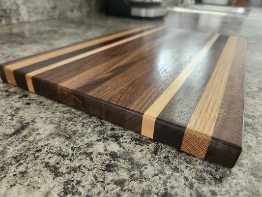 Hardwood Cutting Board - Walnut with Oak and Maple Strips