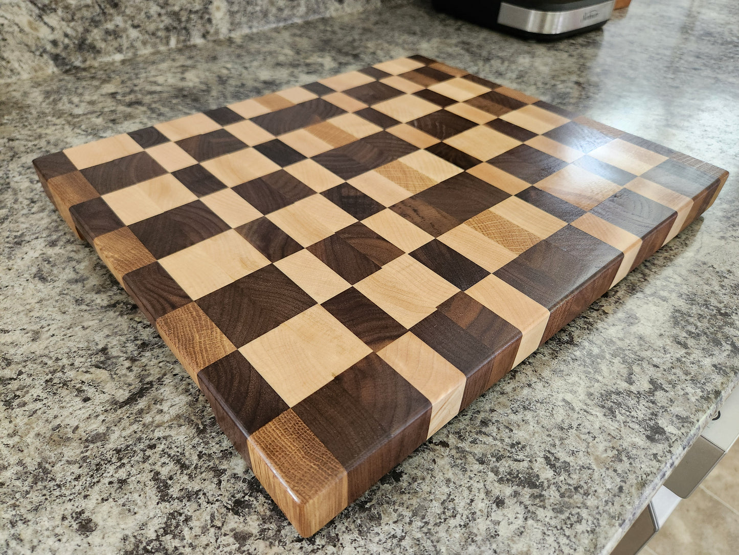 End Grain Butcher Block - Walnut, Maple and Oak - 14" x 11 3/4"