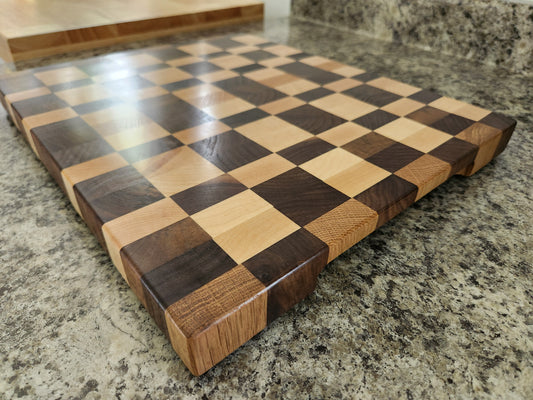 End Grain Butcher Block - Walnut, Maple and Oak - 14" x 11 3/4"