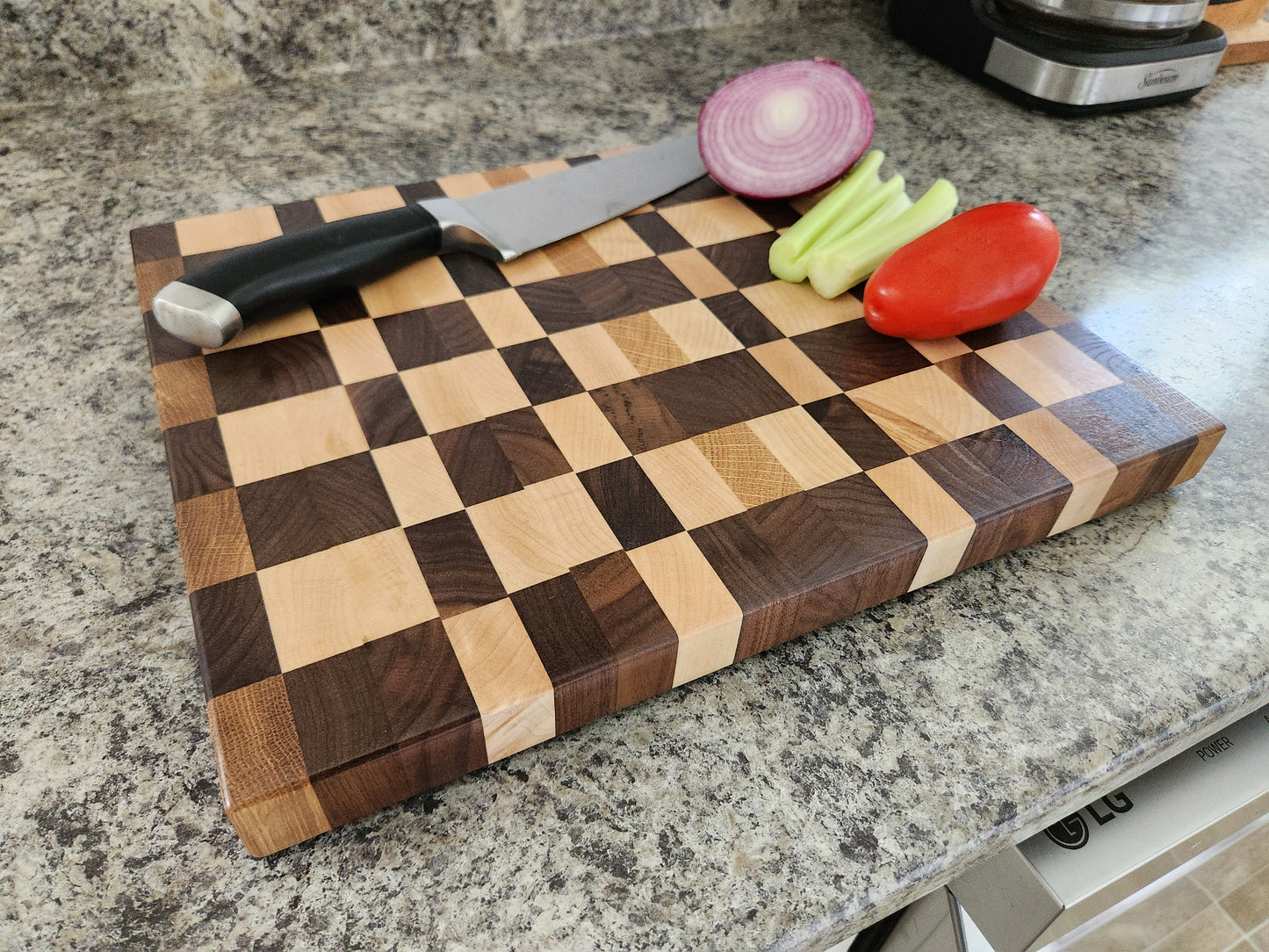 End Grain Butcher Block - Walnut, Maple and Oak - 14" x 11 3/4"