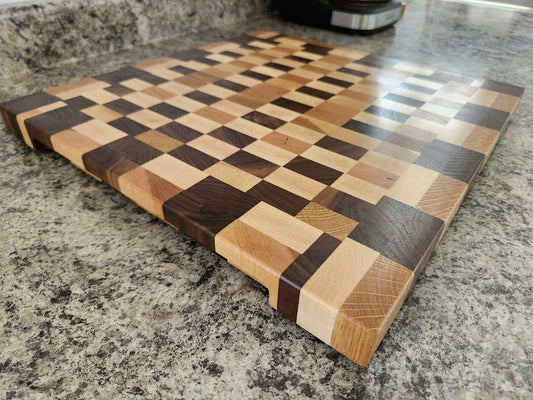 End Grain Butcher Block - Walnut, Maple, Oak and Cherry - 15 3/8" x 14 5/8"