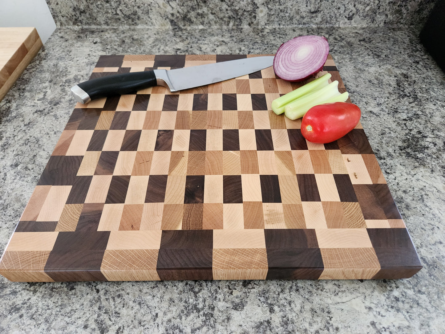 End Grain Butcher Block - Walnut, Maple, Oak and Cherry - 15 3/8" x 14 5/8"