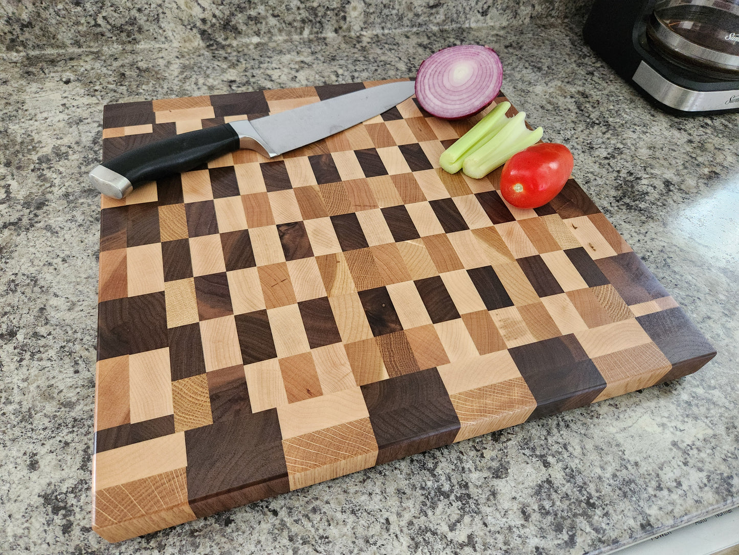 End Grain Butcher Block - Walnut, Maple, Oak and Cherry - 15 3/8" x 14 5/8"