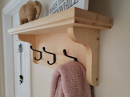 Wood Entryway Coat Rack - 3 Double Hook - Natural Pine - Hand Made