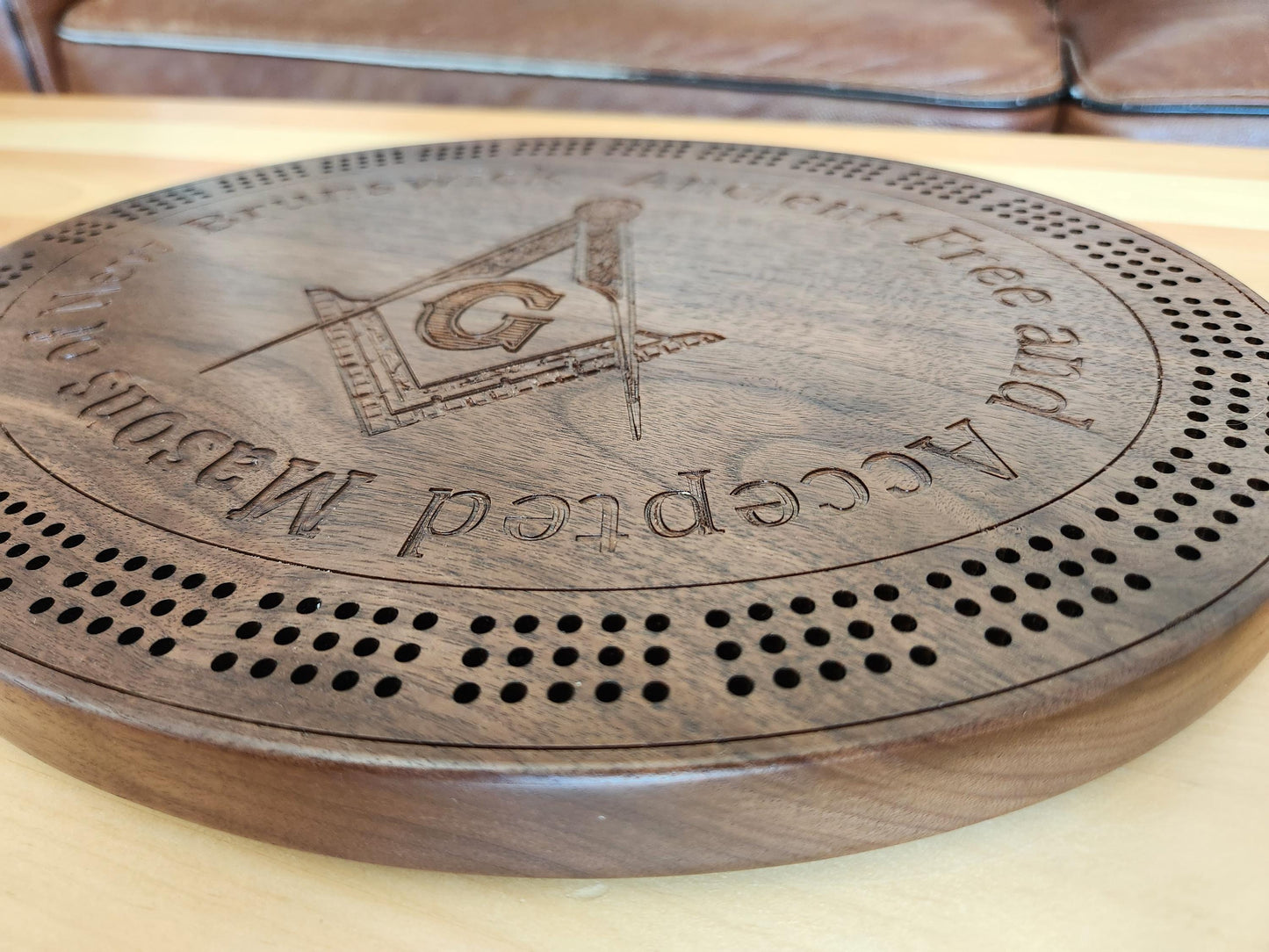 Masonic Cribbage Board -  3 Track - Solid Walnut - Hand Made