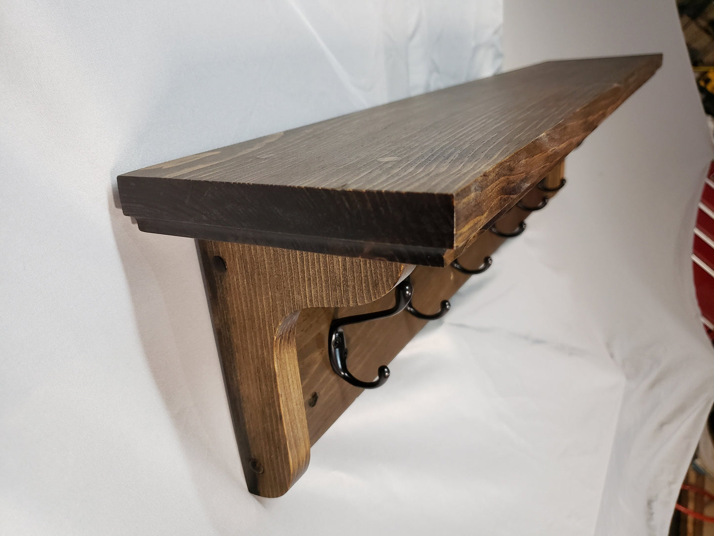 Entryway Coat Rack - 6 Double Hook - Dark Walnut Stained - Hand Made