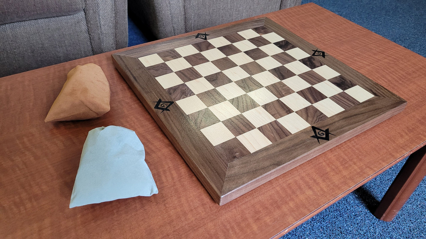 Masonic Wood Chess Set - Walnut and Maple - Coffee Table Size - Flat Board