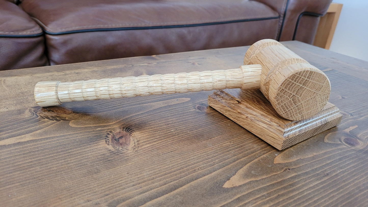 Hardwood Gavel - Round Head with Sounding Block - Solid White Oak - Hand Made