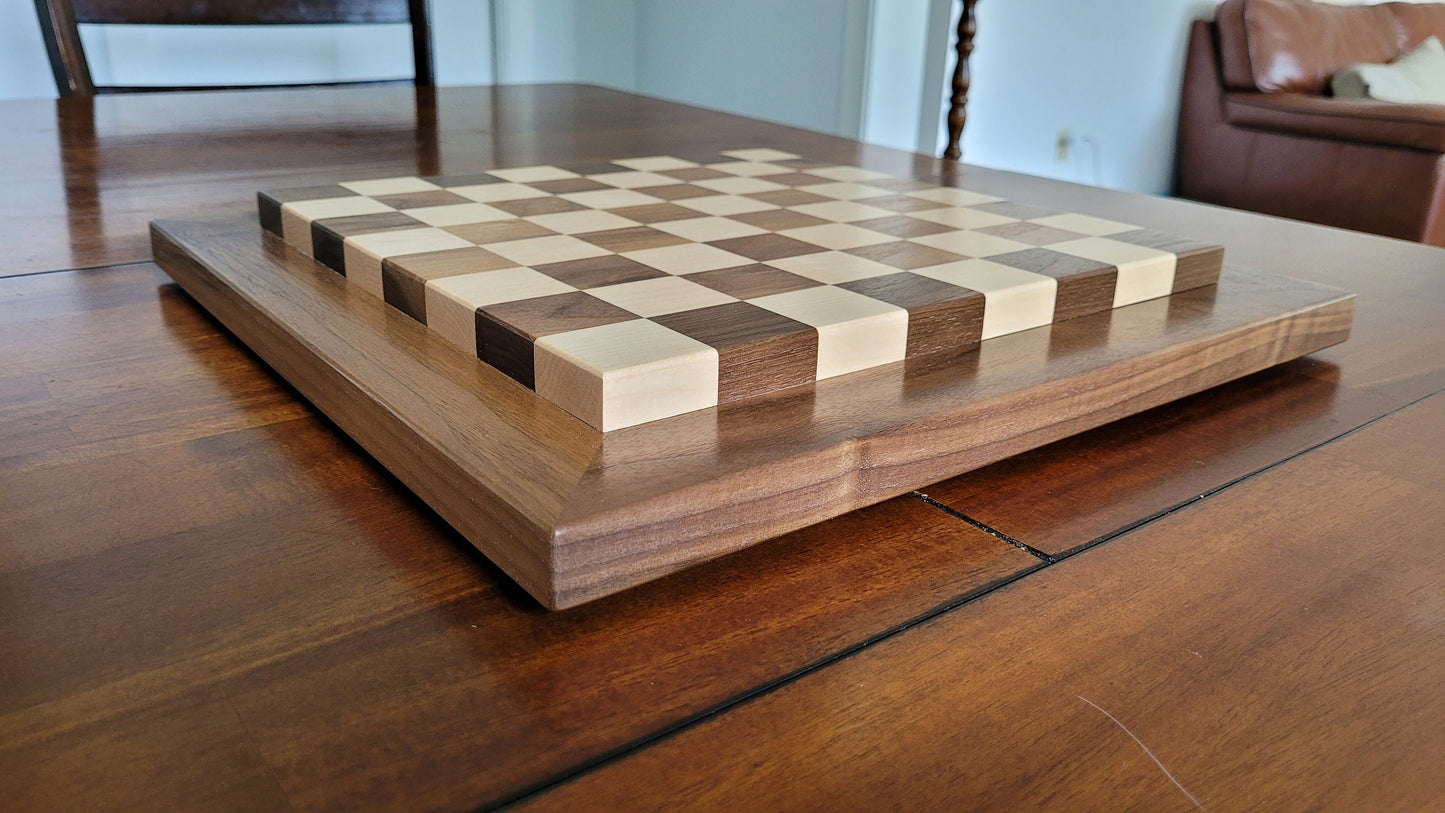 Wood Chess Set - Raised Board - Solid Walnut and Maple - Coffee Table Size - Hand Made