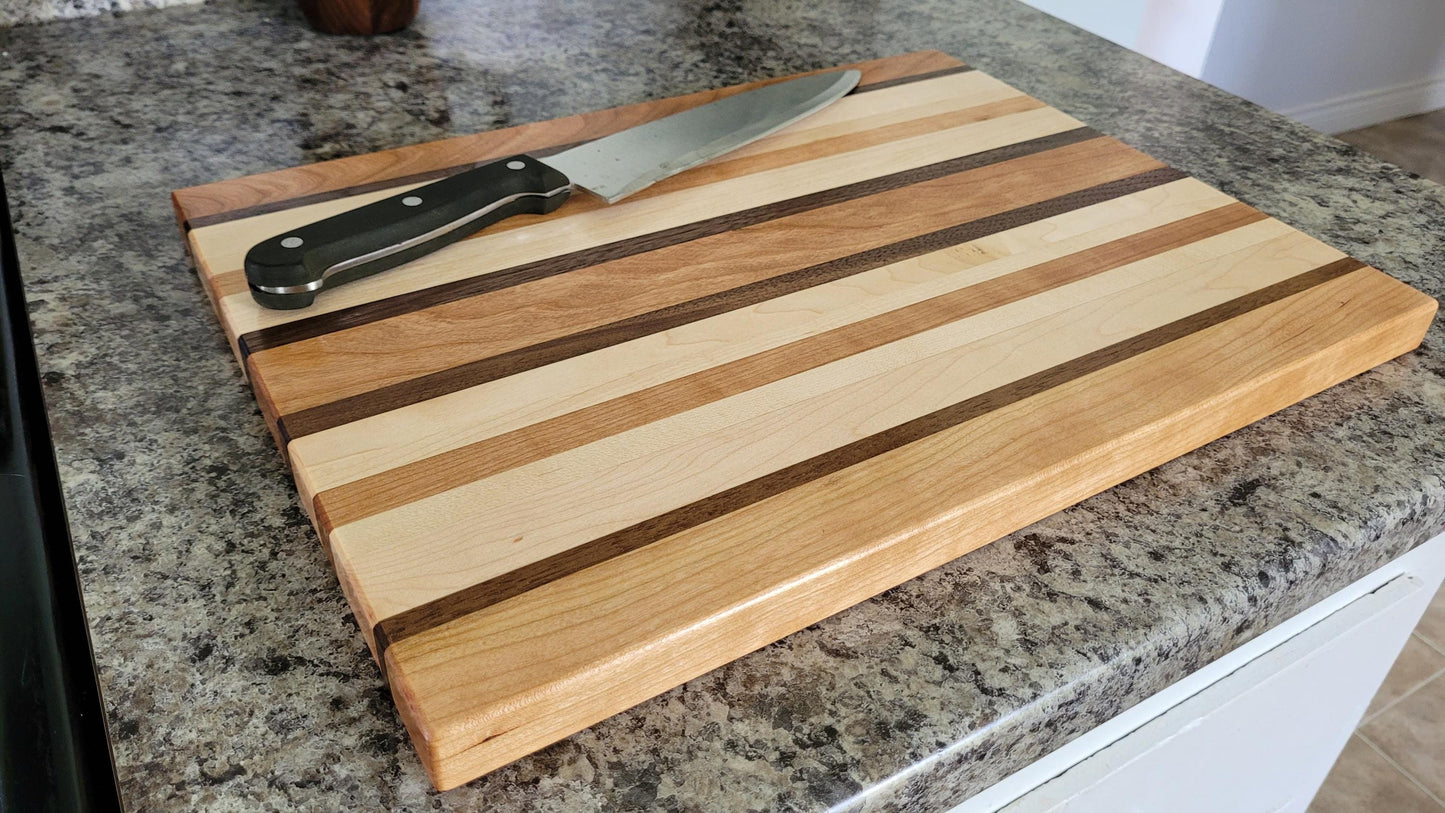 Hardwood Cutting Board - Cherry, Maple and Walnut - Hand Made