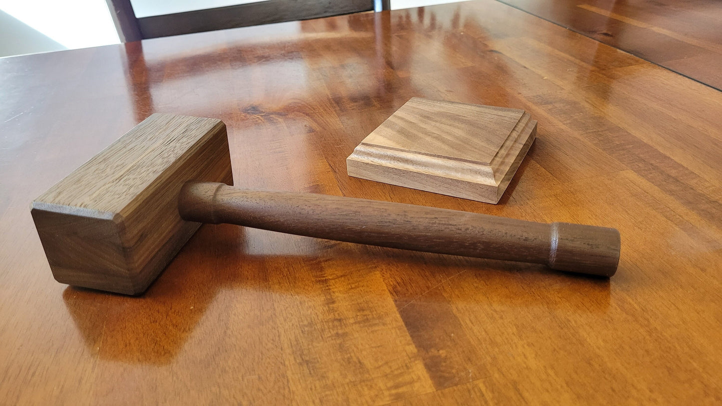 Hardwood Gavel with Sounding Block - Solid Walnut - Hand Made