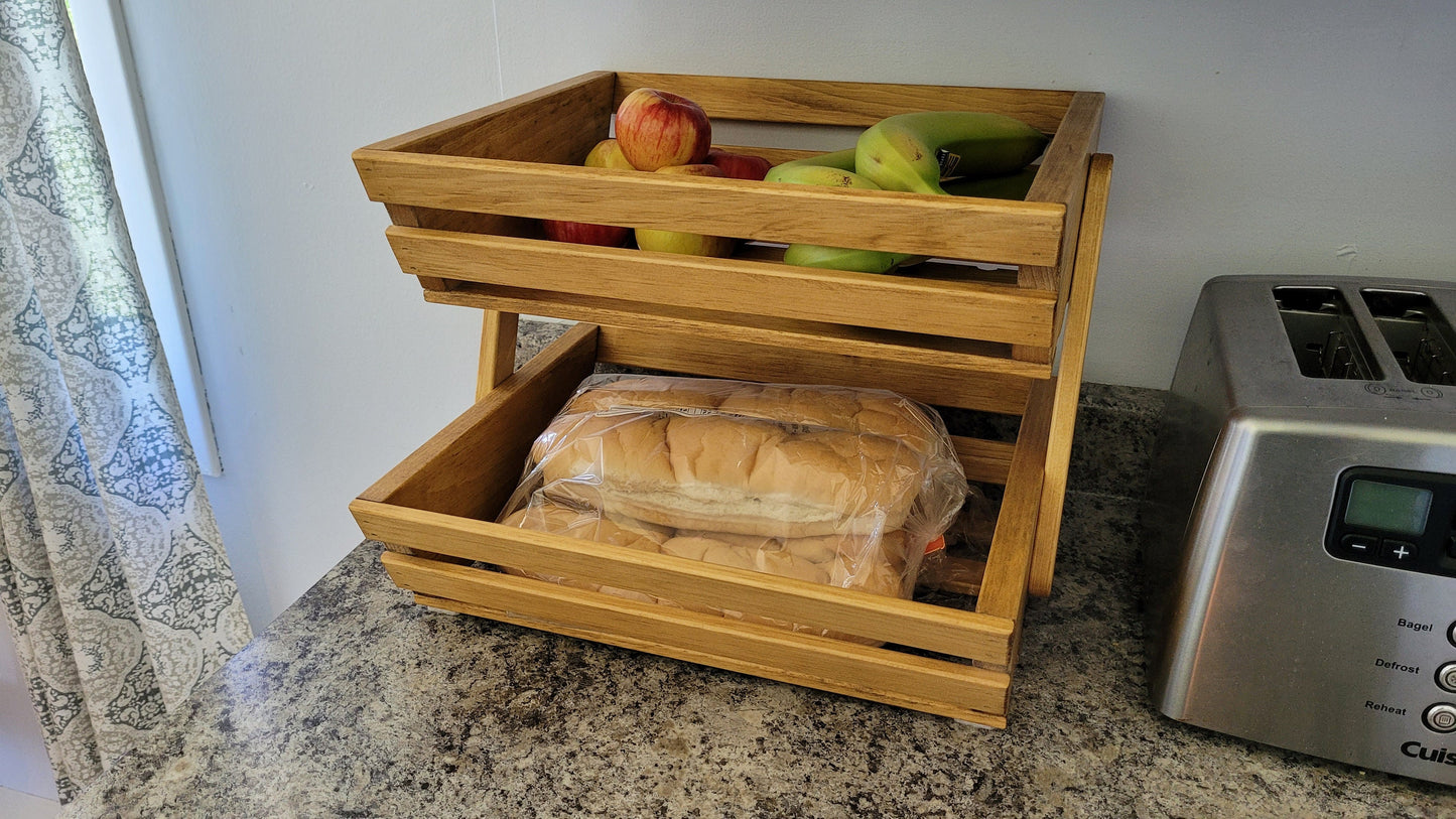Solid Wood Fruit and Vegetable Rack - 2 Tier - Golden Oak Stained