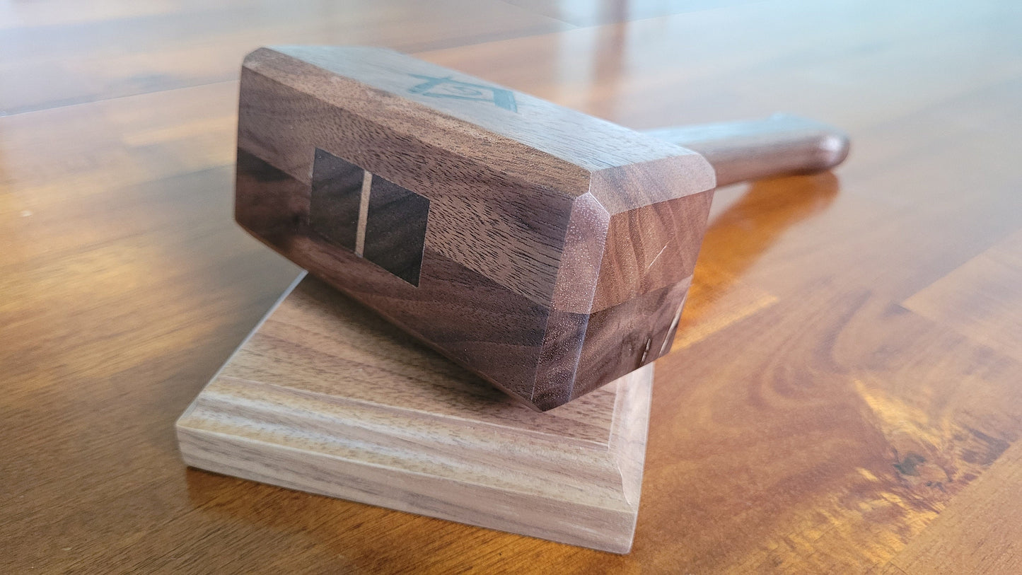 Masonic Gavel with Contoured Handle and Sound Block - Solid Walnut - Hand Made