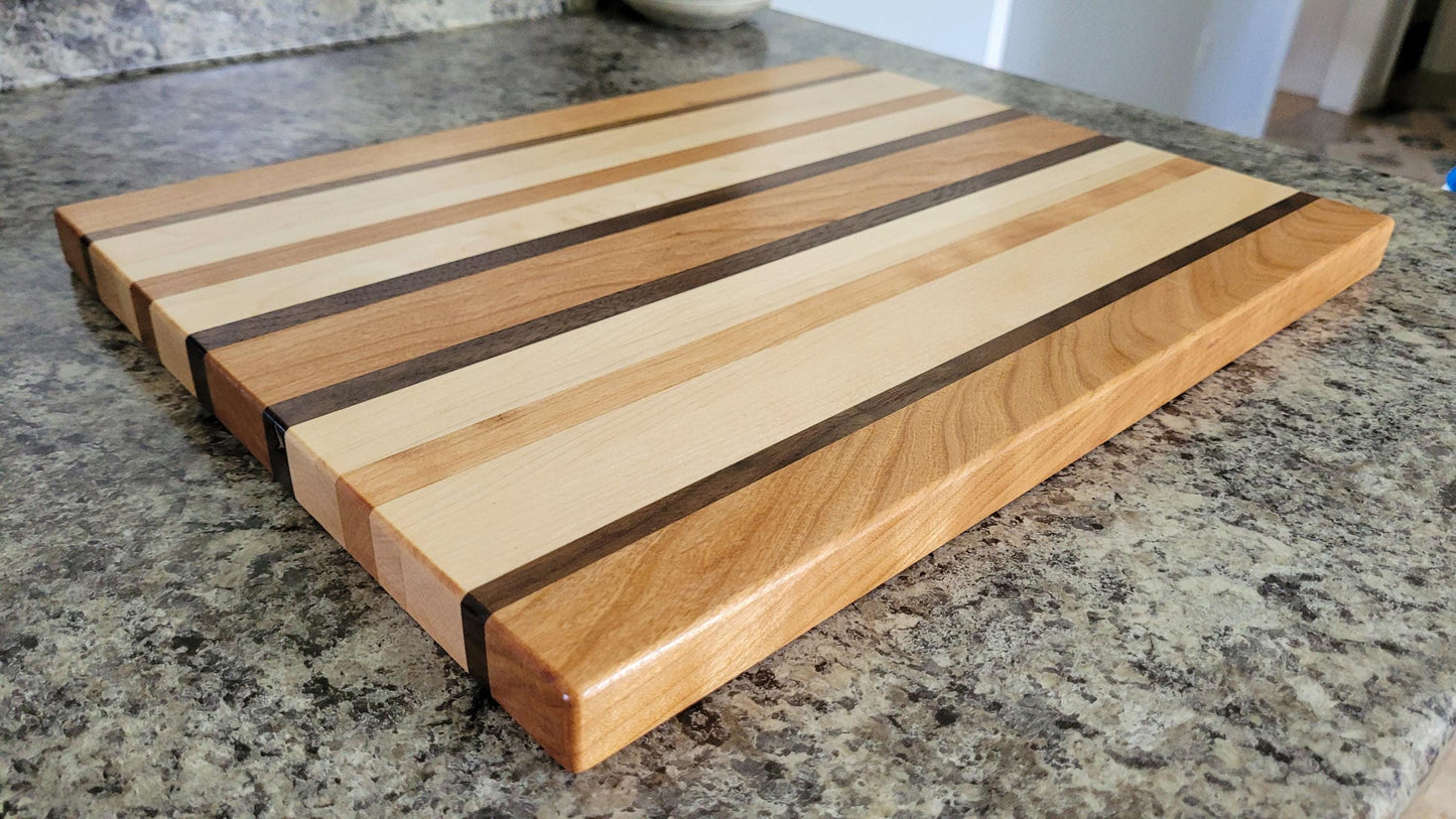 Hardwood Cutting Board - Cherry, Maple and Walnut - Hand Made