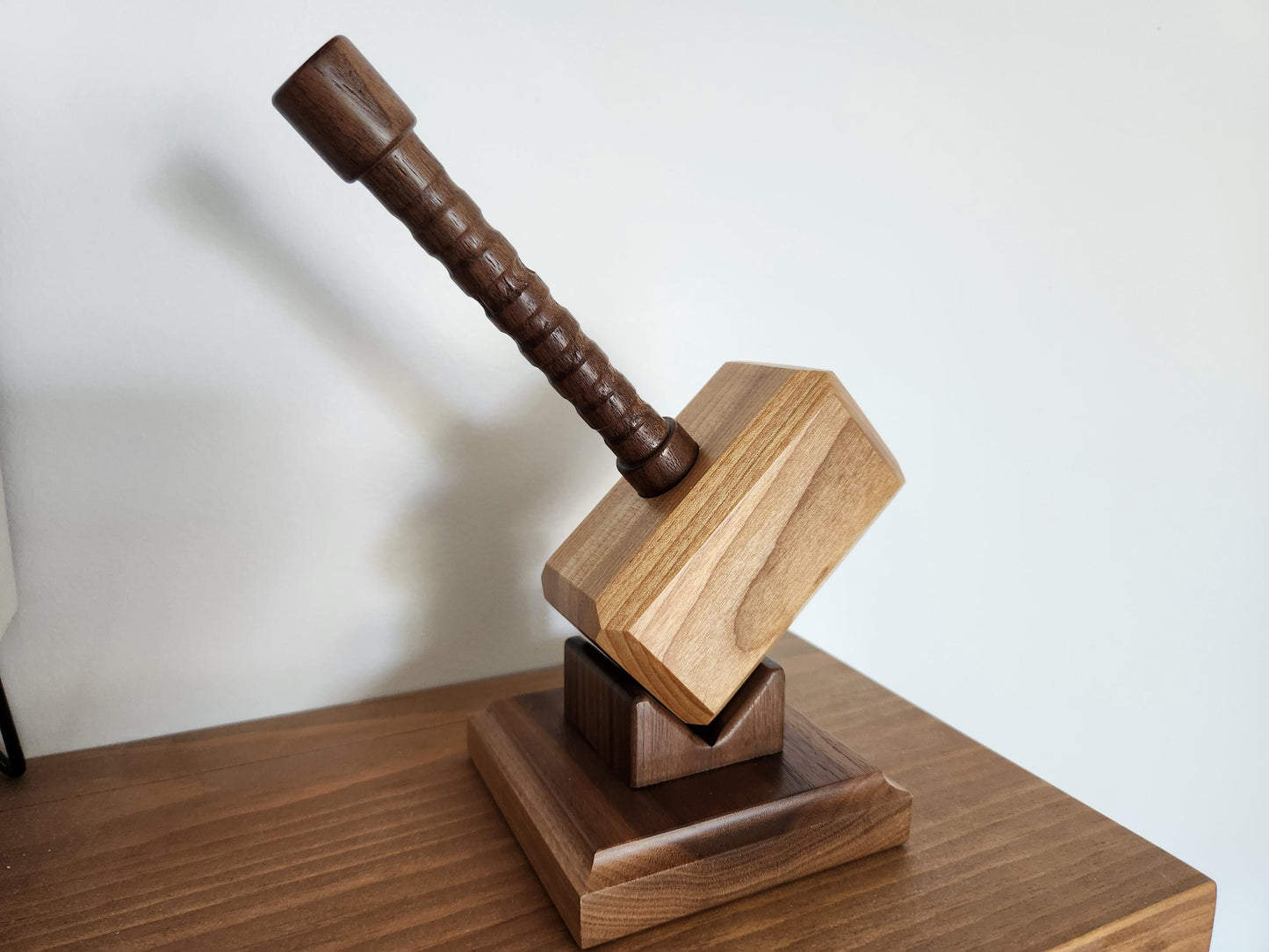 Mjolnir - Thor's Hammer with Display Stand - Small Shelf Size - Solid Hardwood - Hand Made