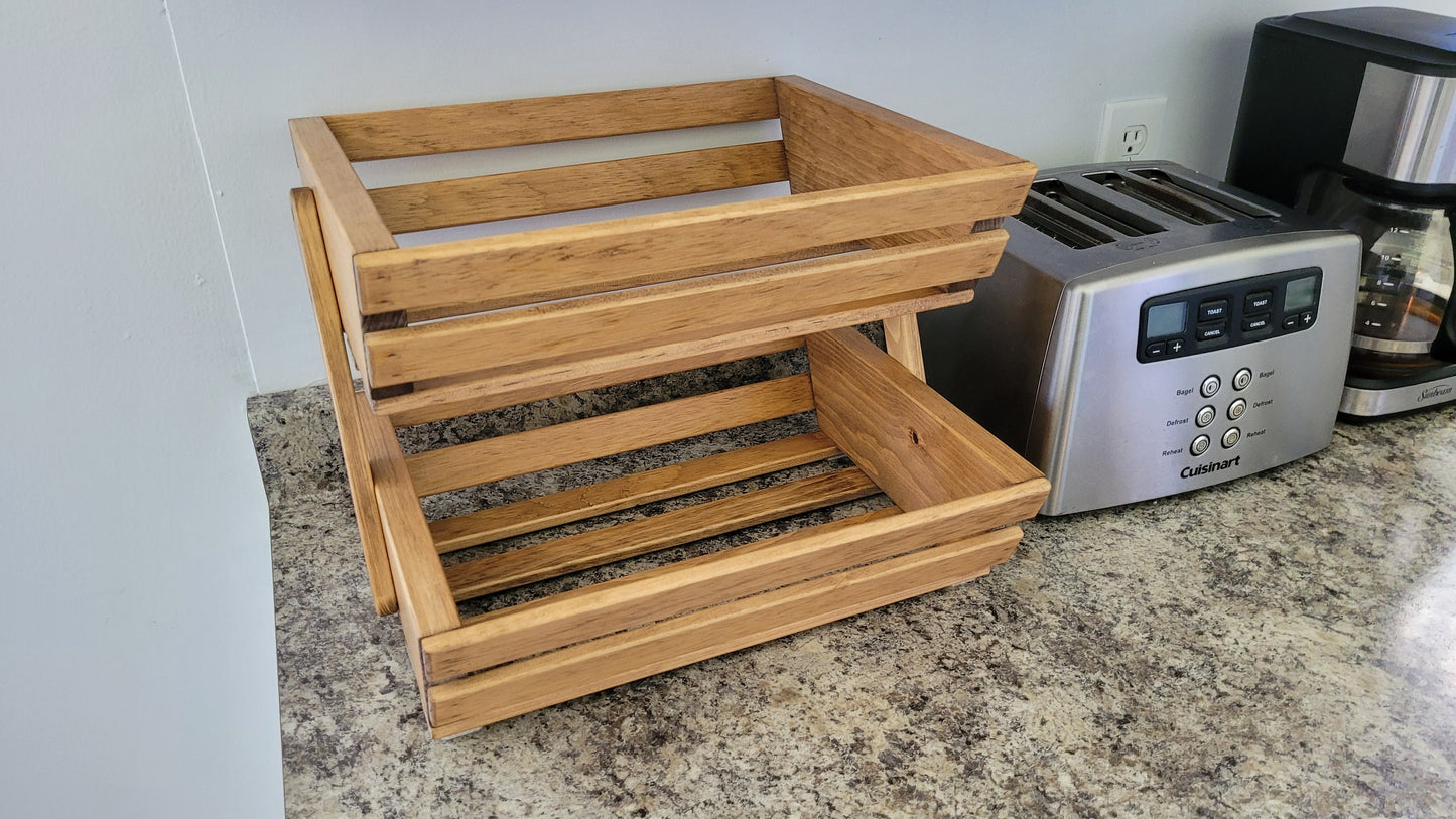 Solid Wood Fruit and Vegetable Rack - 2 Tier - Special Walnut Stained