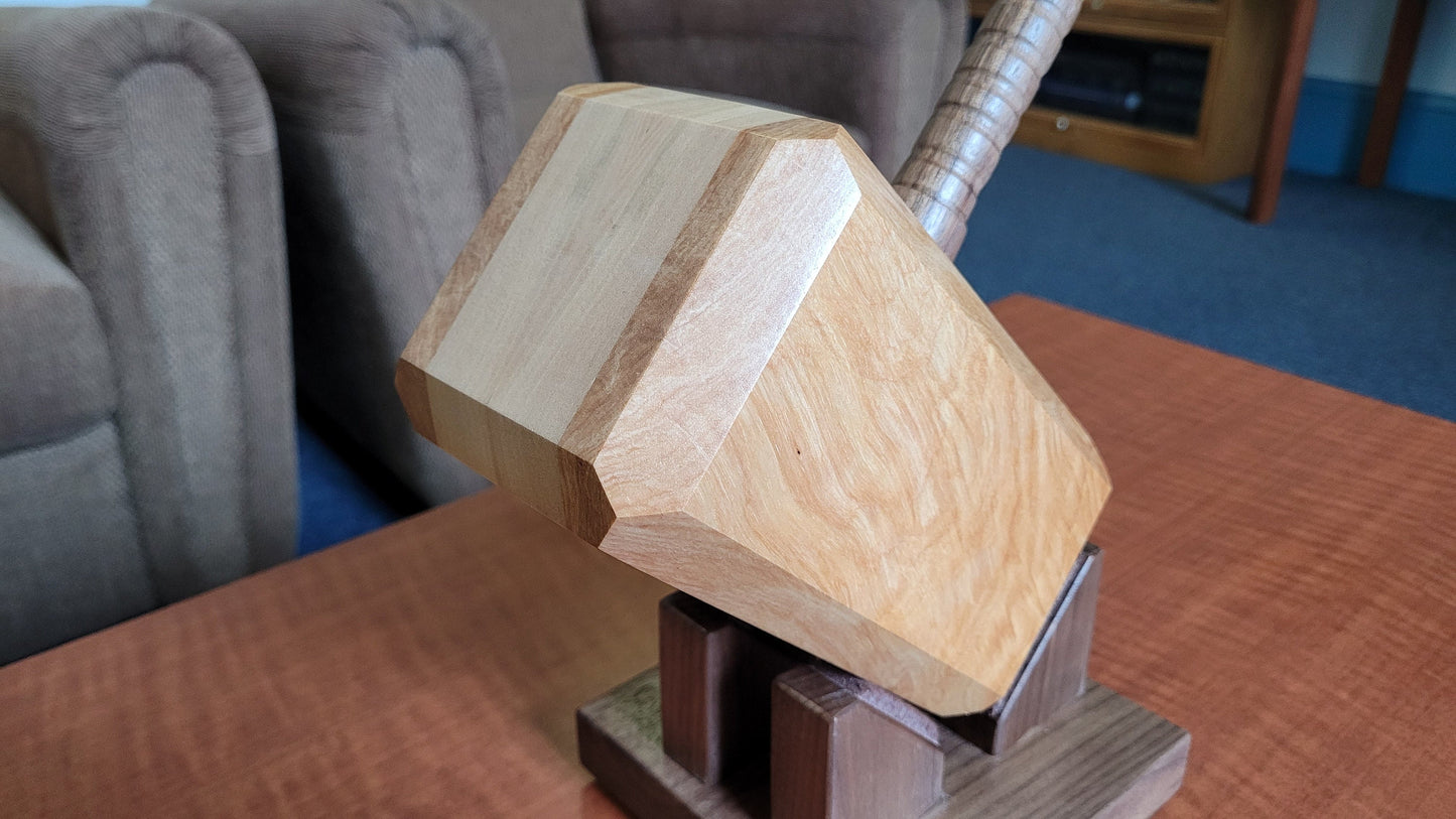 Mjolnir - Thor's Hammer with Display Stand - Solid Hardwood - Hand Made