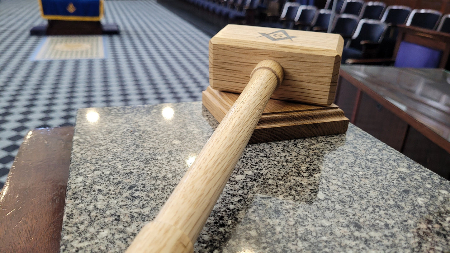 Masonic Gavel with Sounding Block - Solid White Oak - Hand Made