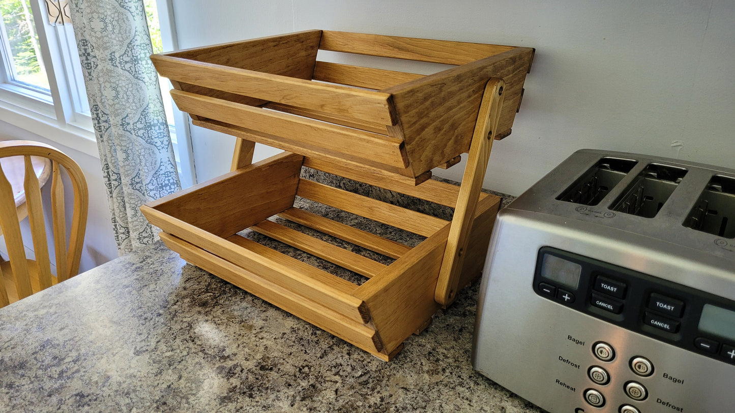 Solid Wood Fruit and Vegetable Rack - 2 Tier - Golden Oak Stained