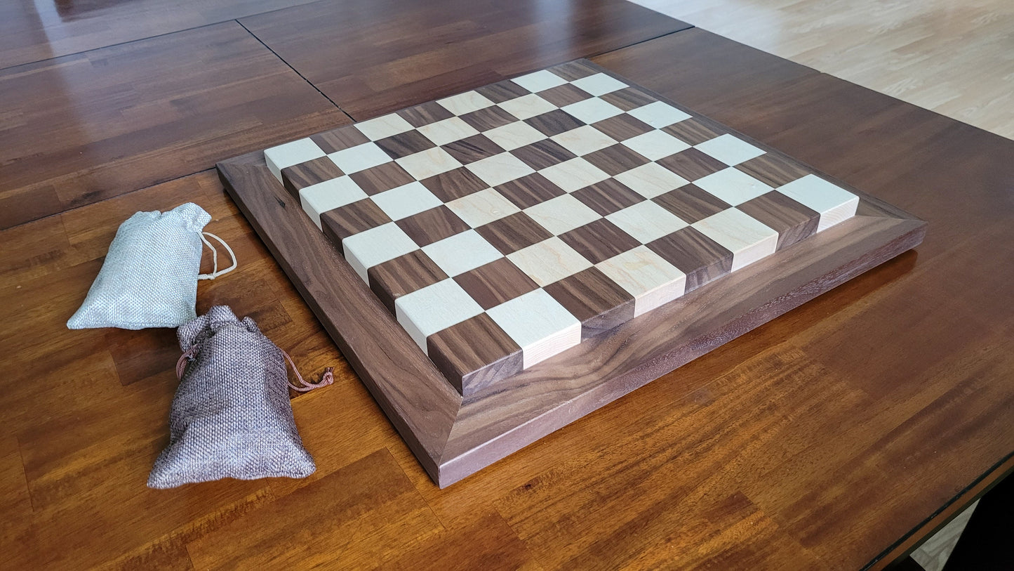 Wood Chess Set - Raised Board - Walnut and Maple - Large
