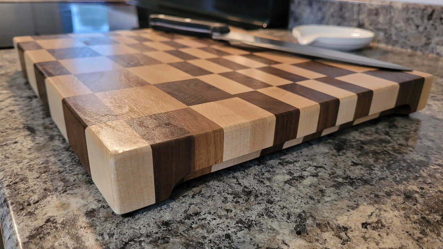 End Grain Butcher Block - Walnut and Maple - Hand Made | Solid Wood